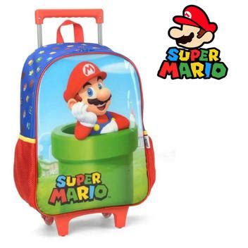 Mochila Escolar Super Mario Bros Luigi De Rodinhas Vermelho Luxcel