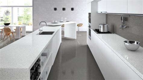 Caesarstone Visualizer Benchtops In Nougat Cupboards In Polar White