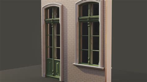 Classic wooden casement window - model B2 -balcony door included 3D