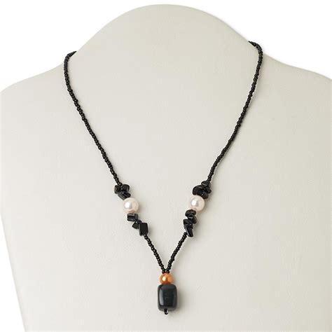 Necklace Blackstone Dyed Glass Silver Or Antiqued Gold Finished