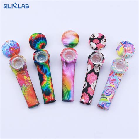 Portable Water Transfer Print Silicone Smoking Pipes Bowl Glass Tobacco One Hitter Pipes