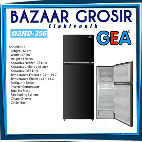 Jual GEA KULKAS 2 PINTU G2HD356 G2HD 356 BLACK INOX Shopee Indonesia