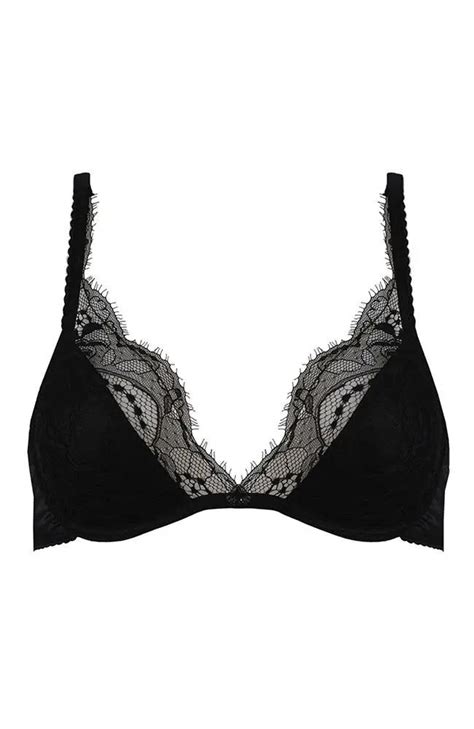 Fleur Of England Signature Black Lace Padded Plunge Bra Sheer