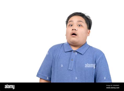 Obese fat asian boy portrait with funny shocked face expression ...