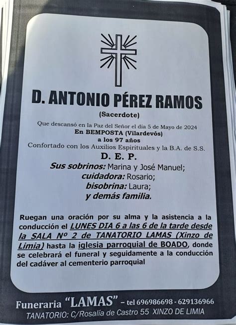 ESQUELAS VERÍN El sacerdote Antonio Pérez Ramos