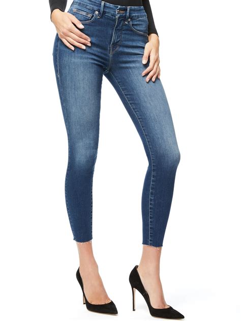 Good American Good Waist Blue331 Raw Edge Crop Skinny Jeans