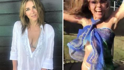 Liz Hurley Risks Wardrobe Malfunction And Flashes Skin On Trampoline