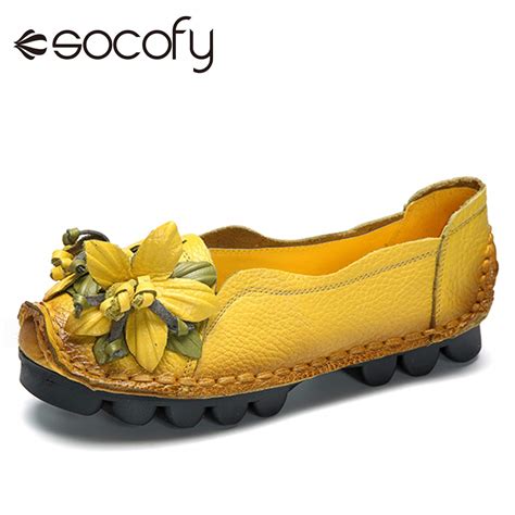 Socofy Zapatos Planos Hechos A Mano Para Mujer Mocasines Con Flores