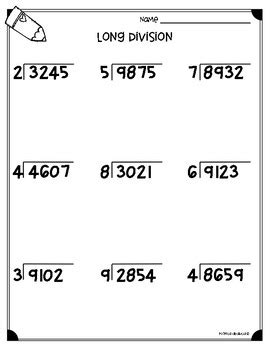 Long Division Worksheets - 4.NBT.B6 and 5.NBT.B6 by Monica Abarca