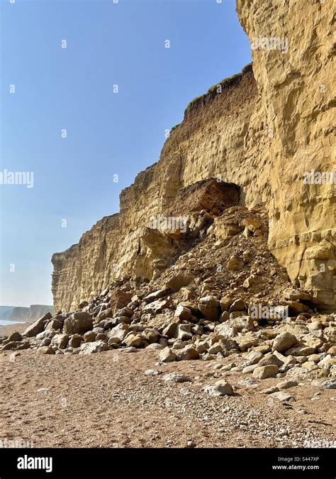 Landslide On Hive Beach Burton Bradstock Dorset England After Heavy