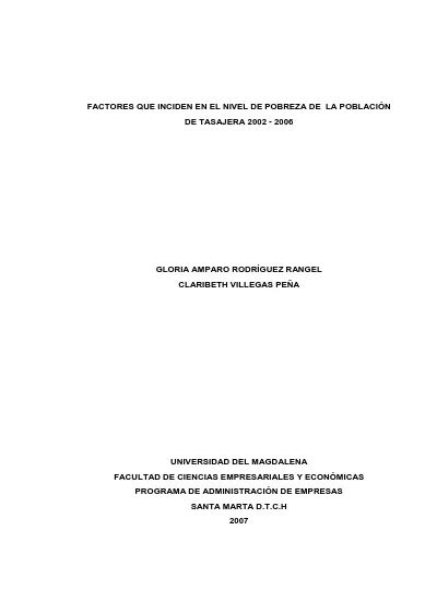 FACTORES INCIDENTES EN EL NIVEL DE POBREZA EN LA COMUNIDAD DE TASAJERA