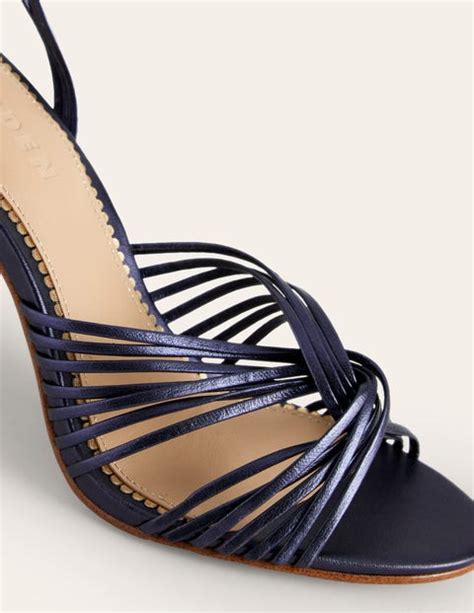 Twist Front Heeled Sandals Navy Metallic Boden UK