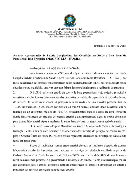 Carta Ministério da Saúde ELSI Brasil