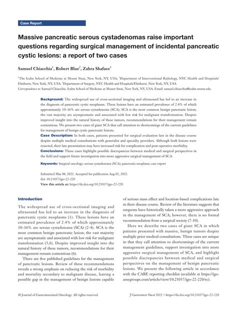 Pdf Massive Pancreatic Serous Cystadenomas Raise Important Questions