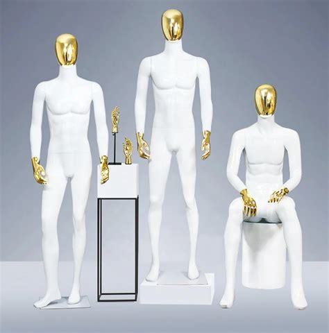 Chrome Gold Egg Face Fashion Male Mannequin Window Display Fiber Glass