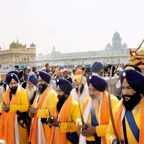 Panj Pyare Leading The Nagar Kirtan During A Religious Procession At