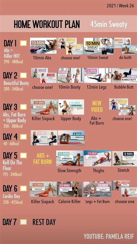 Pamela Reif Workout Plan Week Min Sweaty Workout Plan