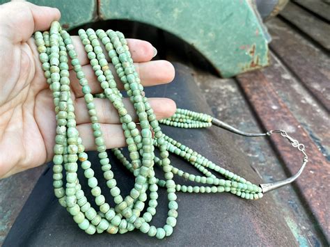 Vintage Five Strand Green Turquoise Heishi Bead Necklace 32 Curved