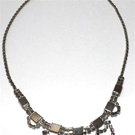 Vintage Art Deco Rhinestone Black Glass Necklace Scal Gem