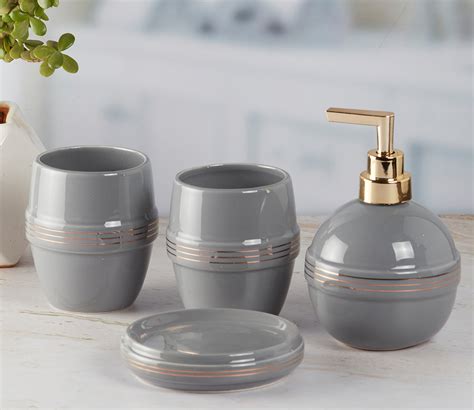 Buy Ayami Glossy Ceramic Bathroom Accessories Set Set Of 4 Grey At