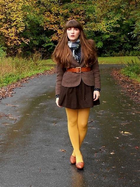 Yellow Pantyhose With Retro Style Brown Outfit Pantyhose Party