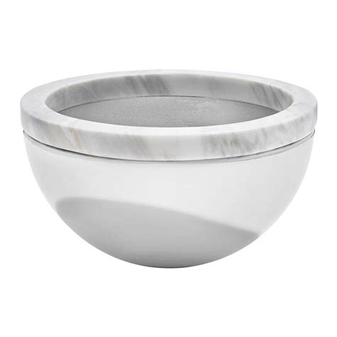 Dual Bowl In Carrara Marble And Polished Silver Metal By Anna New York