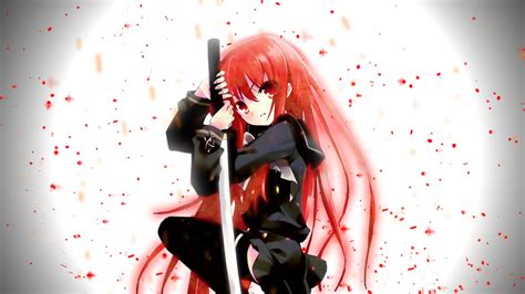 Wallpaper Ilustrasi Si Rambut Merah Gadis Anime Katana Mata Merah