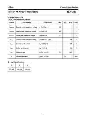 2SA1289S Datasheet Equivalent Cross Reference Search Transistor Catalog