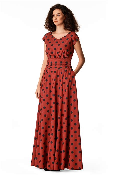 Shop Polka Dot Print Pleated Matte Crepe Maxi Dress Eshakti