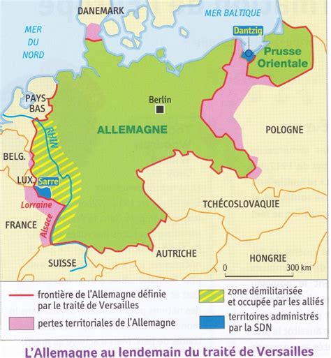 1919 Traité de Versailles Les modifications territoriales Carte