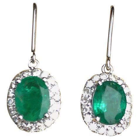 Vintage Emerald and Diamond 14 Carat White Gold Drop Earrings at 1stDibs | vintage emerald drop ...