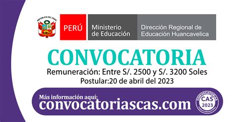 CONVOCATORIA DIRECCION DE EDUCACION DRE HUANCAVELICA CAS 5 Plazas