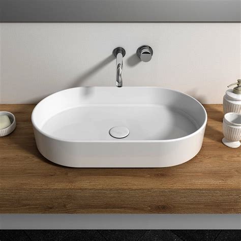 Lavabo Ovalado De Sobreponer Cm De Cer Mica Blanca Smash Olympia