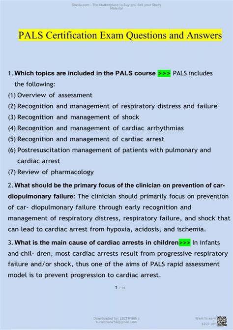 PALS Certification Exam Updated Questions And Answers Verified Answers