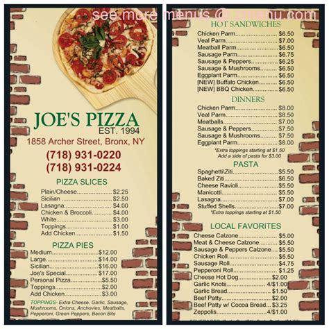 Online Menu Of Joes Pizza Restaurant Bronx New York 10460 Zmenu