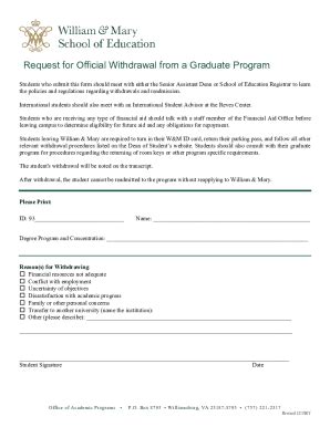 Fillable Online Education Wm Request For Official Withdrawal From A