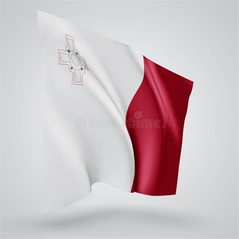 Malta Vector Flag With Waves And Bends Waving In The Wind On A White