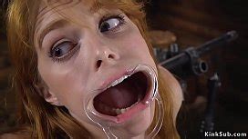 Busty Brunette Slave Nerine Mechanique Is Shackled On The Wooden Floor Gets Pussy Fucked With
