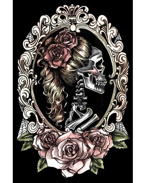 Too Fast Skull Cameo Poster Victorian Skeleton Roses Punk Goth Tattoo Goth Tattoo Victorian