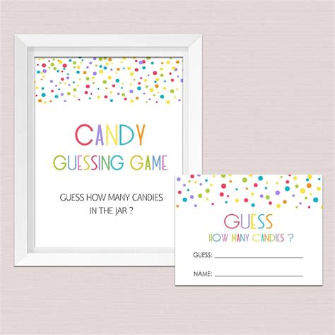 Candy Guess Game Rainbow Candy Guessing Game Cards How Many Etsy