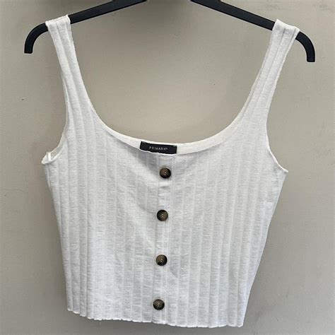 Primark Womens Ribbed Cropped Vest Top White Size Small Depop