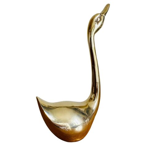 Vintage 1970s French Polished Brass Elegant Decorative Swan Paperweight For Sale At 1stdibs