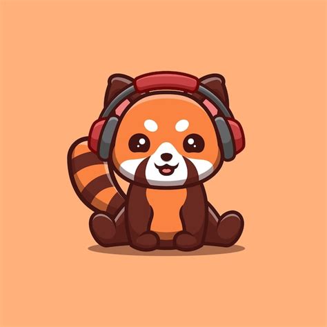 Premium Vector Red Panda Sitting Hearing Music Cute Creative Kawaii