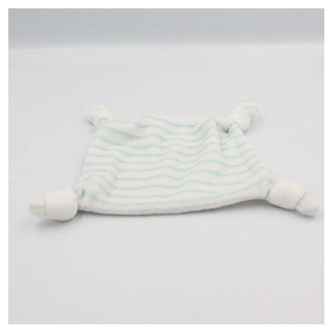 Doudou plat carré blanc rayé bleu coeur rouge Mummy