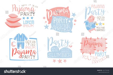 Vektor Stok Pajama Party Invitation Card Templates Set Tanpa Royalti