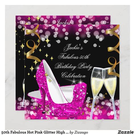 50th Fabulous Hot Pink Glitter High Heel Birthday Invitation Zazzle