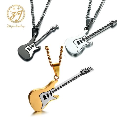 Zhijia Guitar Necklace For Men Women Music Lover Gift Black Gold Color