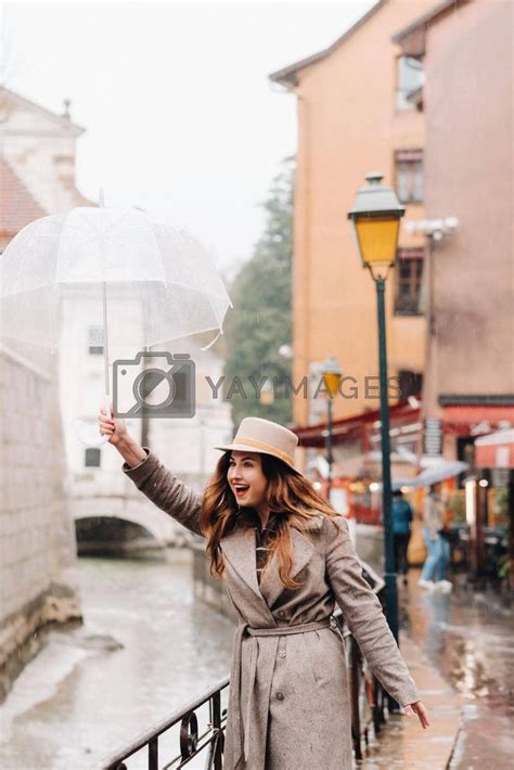 Transparent Umbrella Romantic Girl Annecy Model Release Image Shows