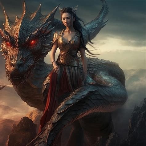 Qual O Feminino De Dragão - Uma mulher com cara de dragão e cabeça de dragão | Foto Premium