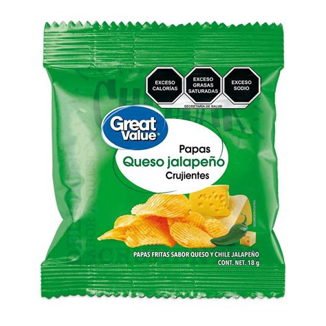 Papas fritas Great Value queso y jalapeño crujientes 18 g Bodega